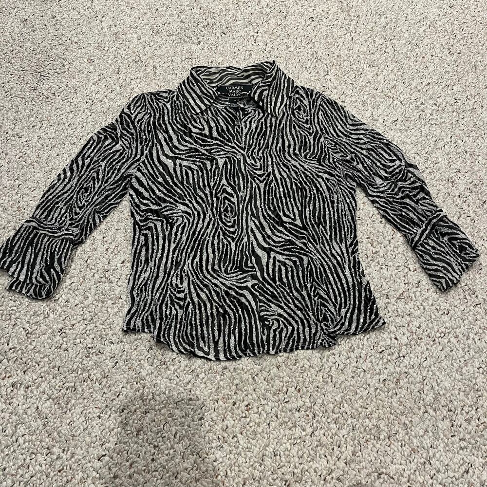 Carmen Marc Valvo Beaded Leopard Print Sheer Blouse 12 Silk Maximalist